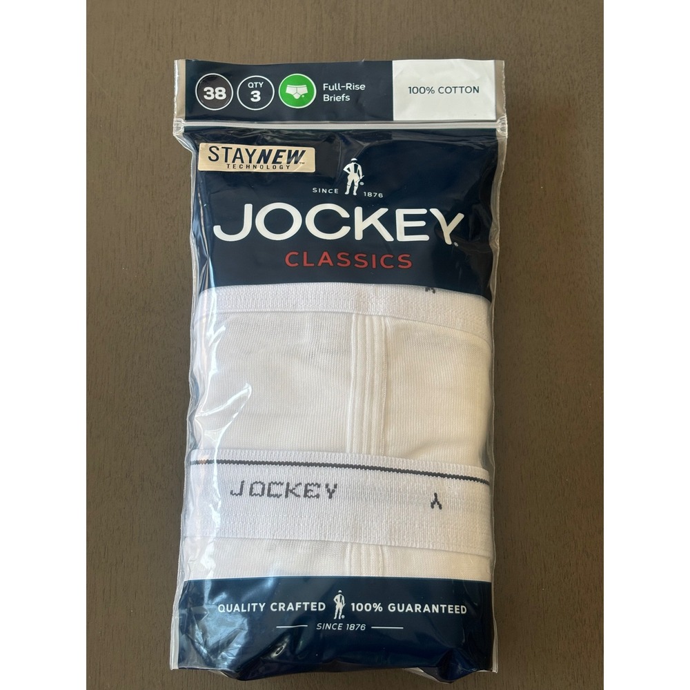 Jockey Classics Mens 3-Pack Full-Rise Briefs White 100% Cotton Size 38 9950/100